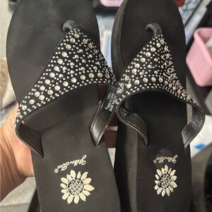Yellow Box Black Embellished Sandals